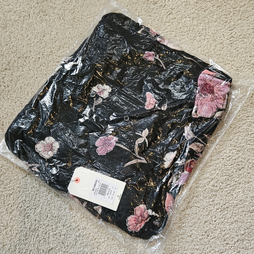 Billabong Desi Kimono Maxi Dress V Neck Button Front Floral Print Black Med NWT - Picture 5 of 16